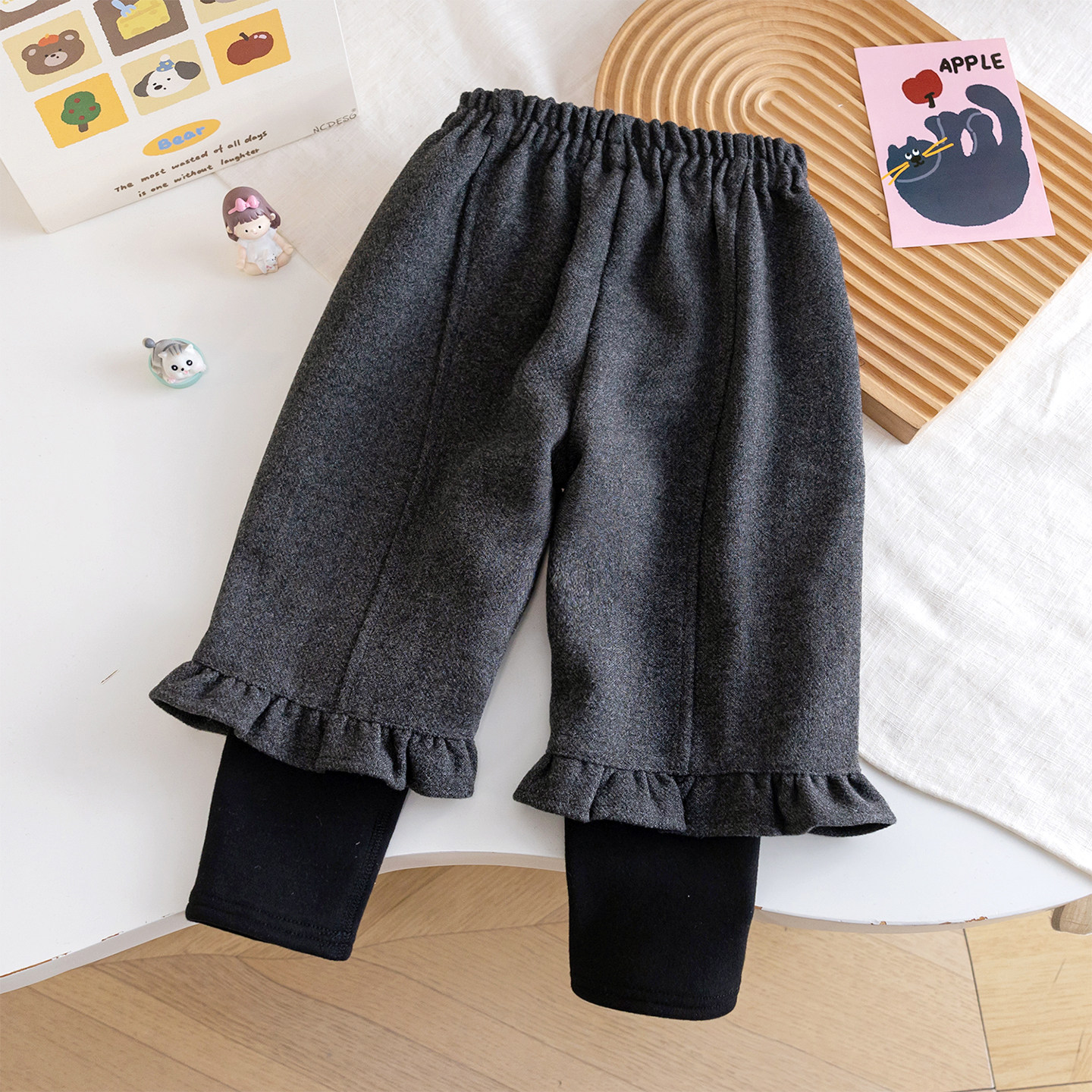 女童灰色荷叶边束脚裤加绒保暖休闲长裤女宝宝冬季百搭裤子,童装/婴儿装/亲子装,裤子,淘宝优惠券,粉丝福利购,淘宝优惠卷