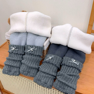 女童羊驼绒加绒保暖裤冬季高腰收口蝴蝶结打底裤堆堆袜长裤