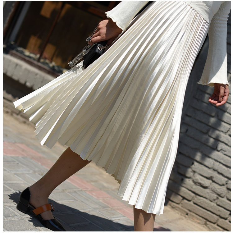 Korean Edition Bright Satin Organ Pleated skirt A word skirt fashion Mid length version chic Summer skirts women 2020 new patternin the Women's clothing/Boutique , Skirts  category - from Buy2taobao.com to provide professional Taobao agent buy service