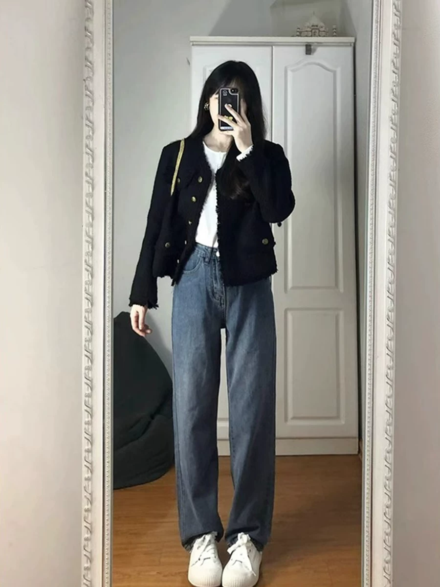 Осеняя черная демисезонная короткая куртка, стиль Chanel, французский стиль, для подростков