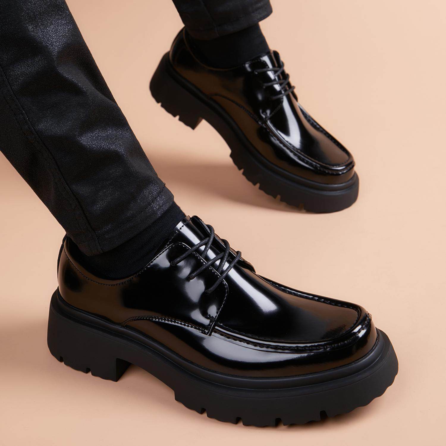 厚底皮鞋男款真皮商务四季透气高级感休闲鞋男士增高结婚新郎鞋子