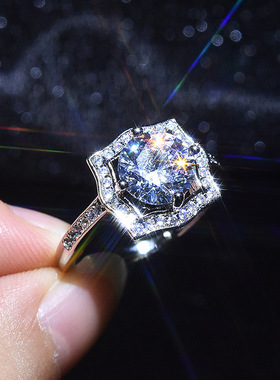 结婚钻戒少女公主2克拉八心八箭仿真莫桑钻简约甜美镀金戒指珠宝