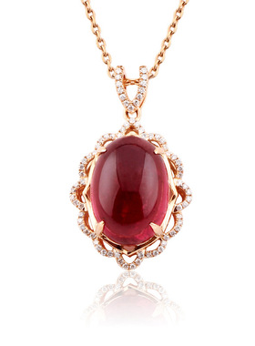 欧美高端珠宝女士简约甜美圆形花朵仿真红碧镶钻吊坠镀玫瑰金项链