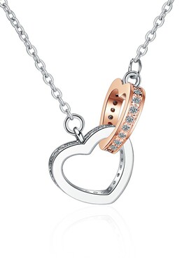 少女爱心项链心心相扣硞石镶钻白金色玫瑰金双环高级感甜美锁骨链