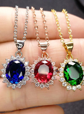 欧美时尚新款仿红宝石绿碧玺太阳花硞石镶满钻少女甜美镀金吊坠