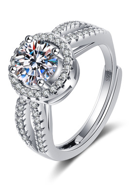 欧美时尚豪华圆包硞石镶钻莫桑石戒指1克拉镶钻女戒 镀925银活口