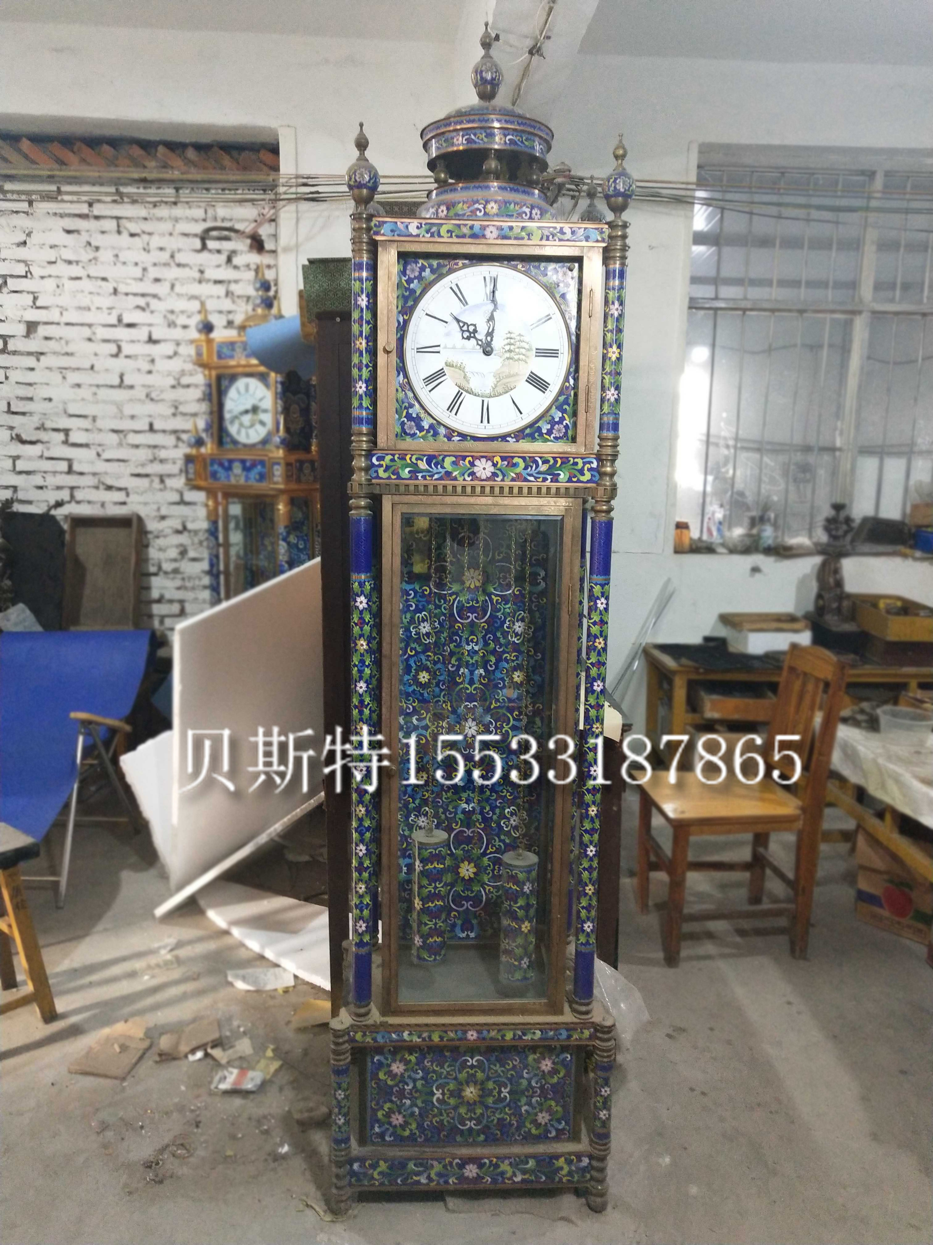 落地钟景泰蓝机械民国立钟复古德国赫姆勒八音机芯仿古董宫廷古钟
