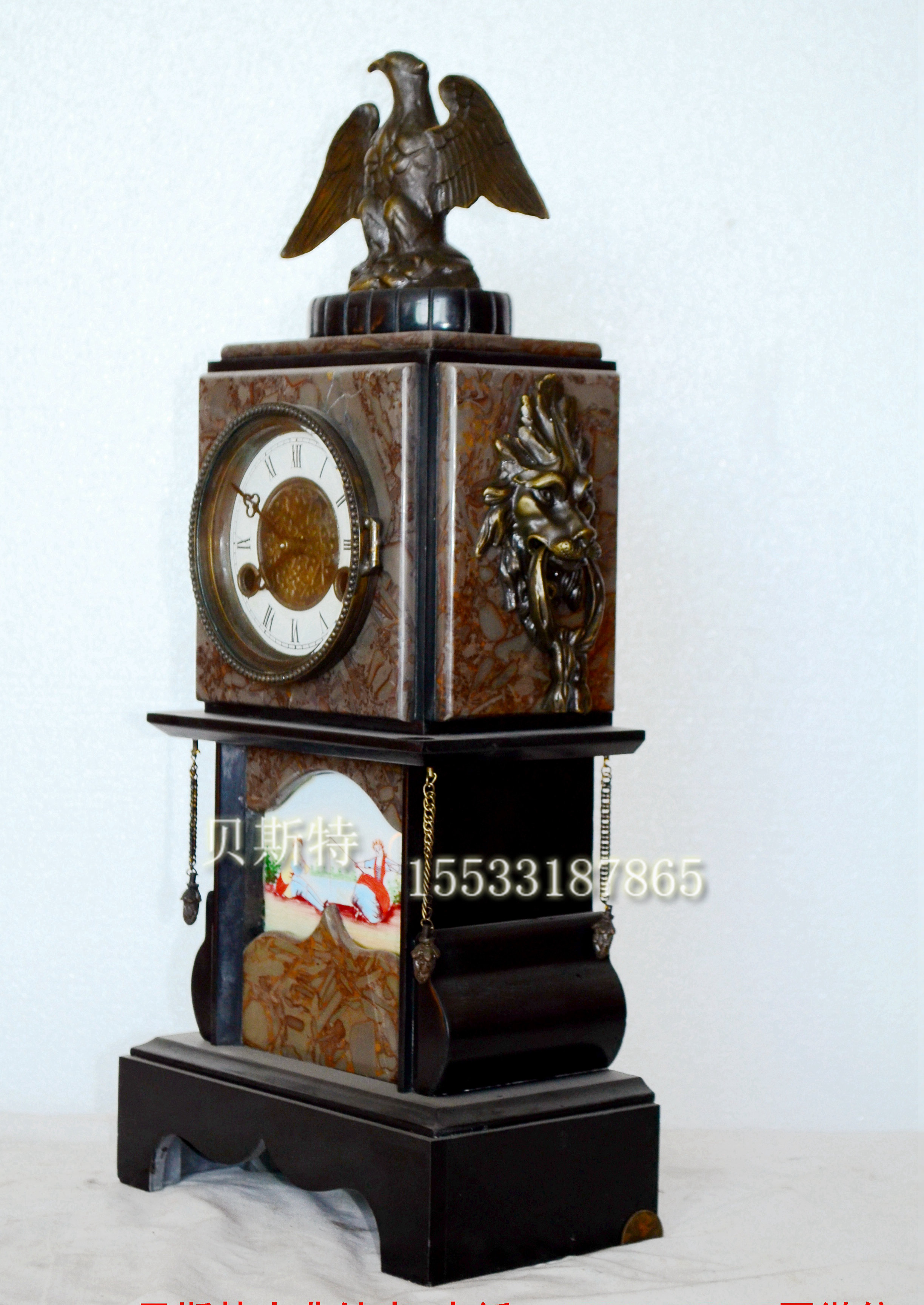 定制理石铸铜座钟|老式上弦台钟|仿复古机械钟表|仿古董钟|挂钟|