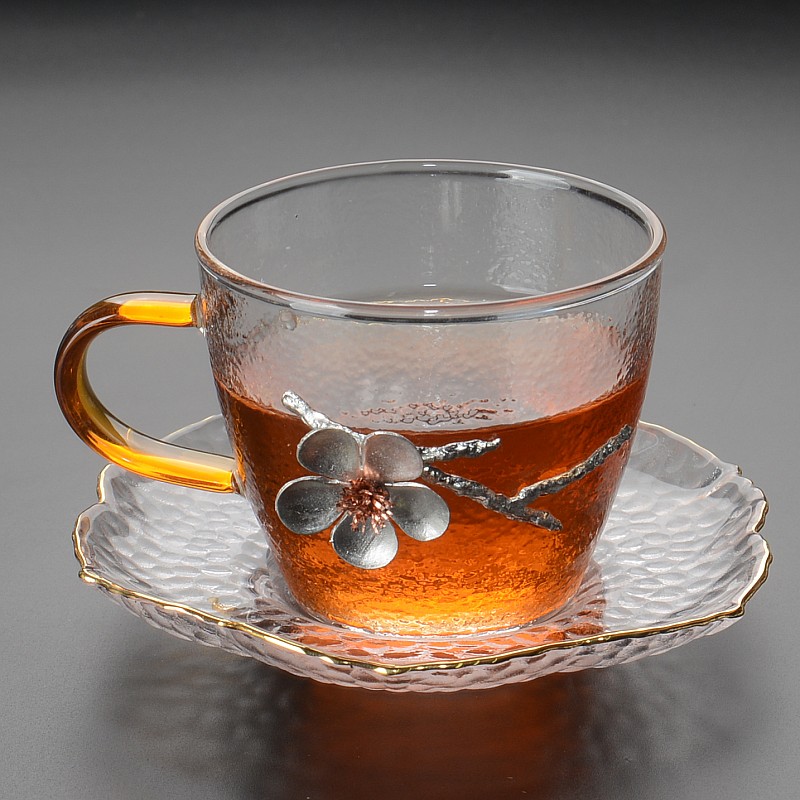 日式玻璃茶杯带手把防烫小茶杯耐高温品茗杯子镶锡主人杯单杯防爆