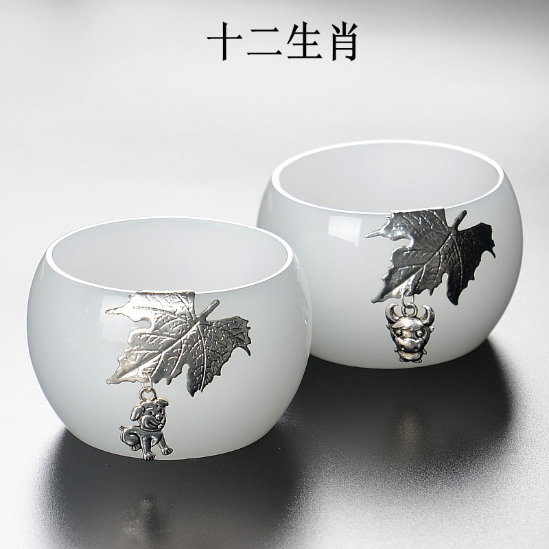 琉璃白玉瓷功夫茶杯锡品茗杯纯白主人杯单杯生肖杯子陶瓷个性茶盏