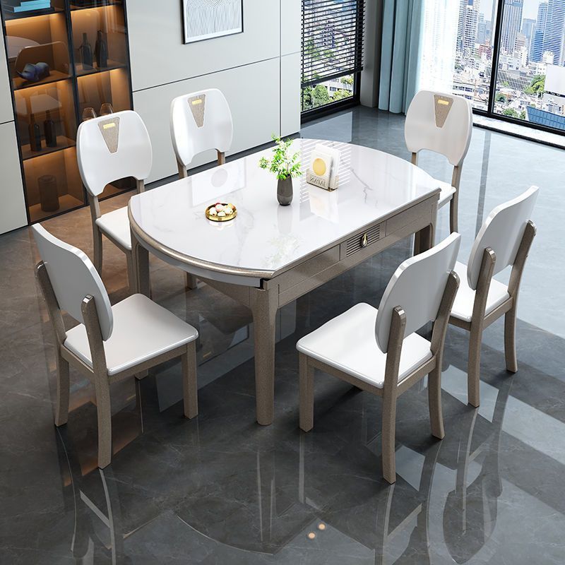 兴隆芳华轻奢玻璃餐桌小户型简约可变圆桌伸缩折叠实木餐桌椅组合