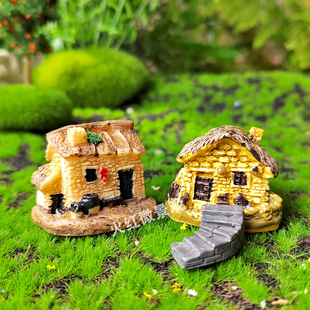 小房子摆件微景观复古茅草屋盆景DIY装饰配件 农村土砖房瓦房模型