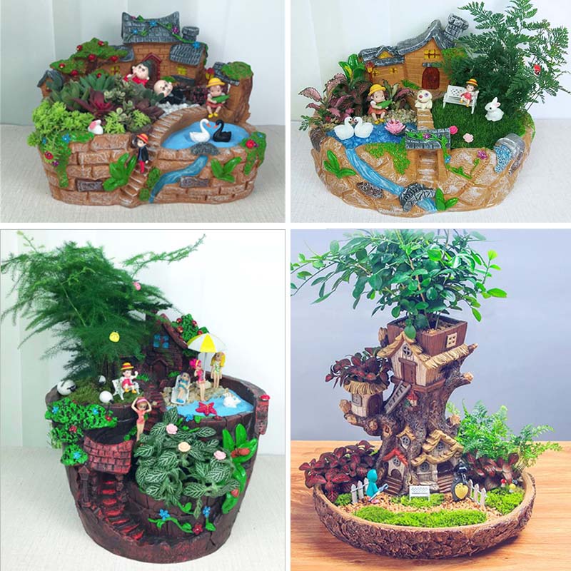 空中花园多肉绿植微景观树屋花盆