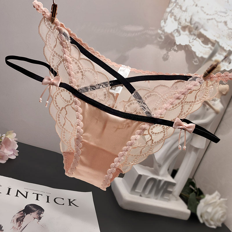 法式轻奢性感蕾丝内裤女无痕裸感交叉绑带中低腰女士三角裤纯棉裆,女士内衣/男士内衣/家居服,女三角裤,淘宝优惠券,粉丝福利购,淘宝优惠卷