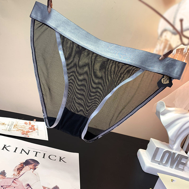 欧美运动风比基尼透明蕾丝内裤女性感网纱诱惑女士三角裤纯棉底档