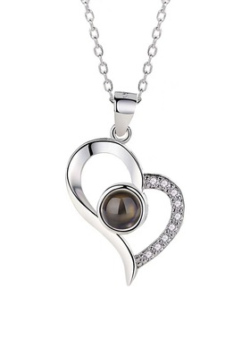 S925纯银100种语言我爱你投影项链女镂空爱心简约项链记忆锁骨链