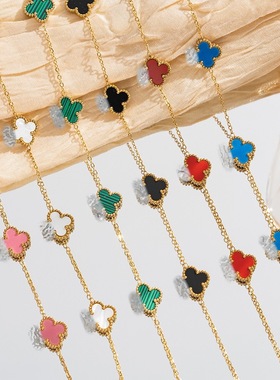 四叶草项链女高级感跨境双面钛钢不掉色高级感毛衣链幸运草首饰品