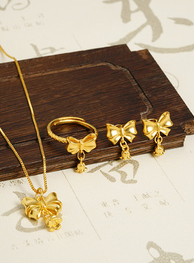 沙金项链女士蝴蝶结小众项饰品仿黄金沙金项链女百搭义乌配饰