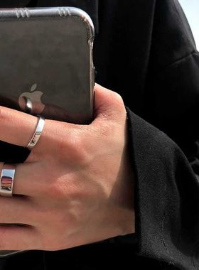 欧美ins时尚光面个性简约钛钢戒指男女高级感韩版素圈食指环尾戒