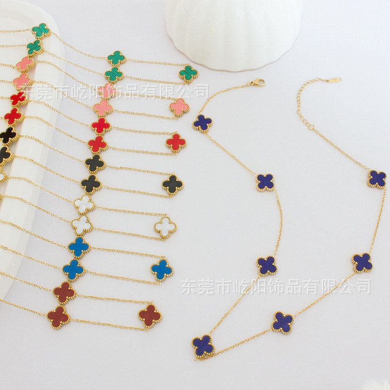 电商新款五花七花十花四叶草项链项饰锁骨链钛钢18k贝壳镶嵌时尚i