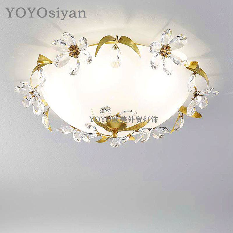 YOYO 轻奢黄铜水晶花朵玻璃罩吸顶灯 客厅餐厅卧室玄关过道卫生间,家装灯饰光源,客厅吸顶灯,淘宝优惠券,粉丝福利购,淘宝优惠卷