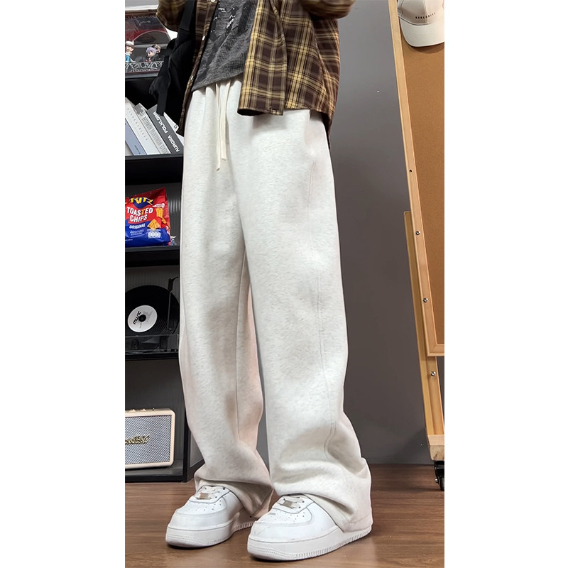 白花灰运动卫裤男春秋直筒宽松秋冬加绒阔腿拖地裤慵懒松弛感裤子,男装,休闲裤,淘宝优惠券,粉丝福利购,淘宝优惠卷