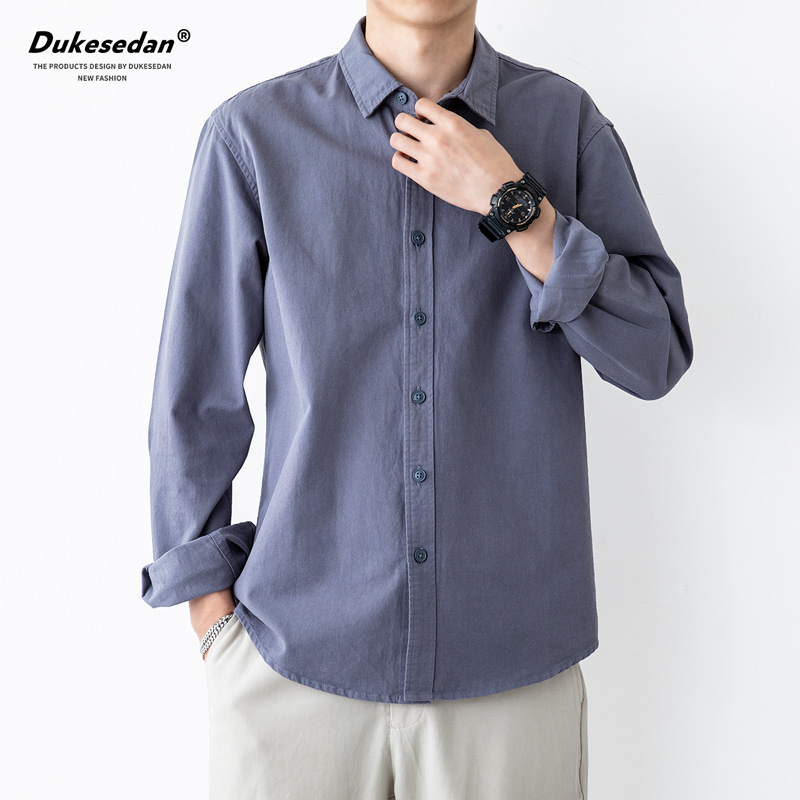 秋冬季款加绒休闲衬衫男长袖宽松纯棉轻商务日系厚款翻领衬衣男生