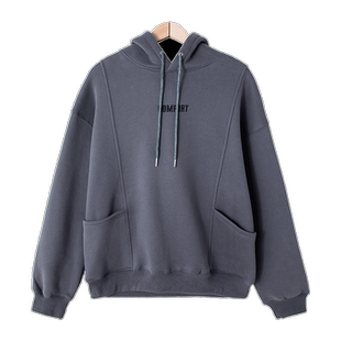 重磅加绒卫衣男连帽秋冬款套头宽松保暖字母刺绣加绒加厚外套男士