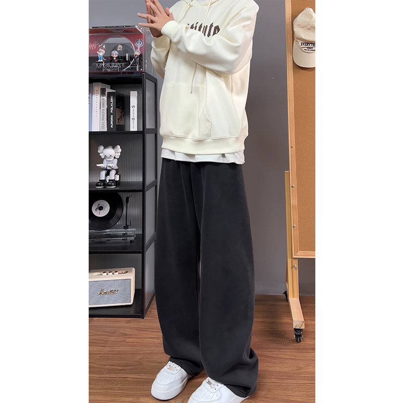 重磅水洗灰破坏卫裤男春秋大码宽松直筒长裤阔腿巴家裤运动老爹裤