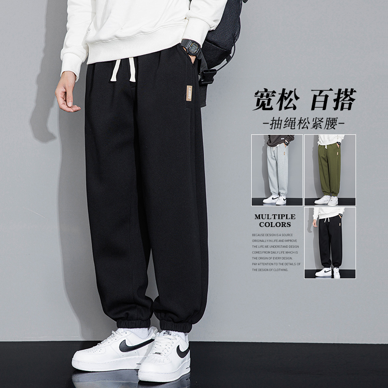 休闲卫裤男士束脚黑色运动裤子男
