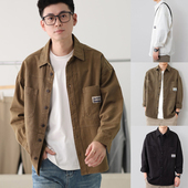 美式 休闲上衣加绒翻领夹克 秋冬宽松日系复古纯棉开衫 工装 外套男士