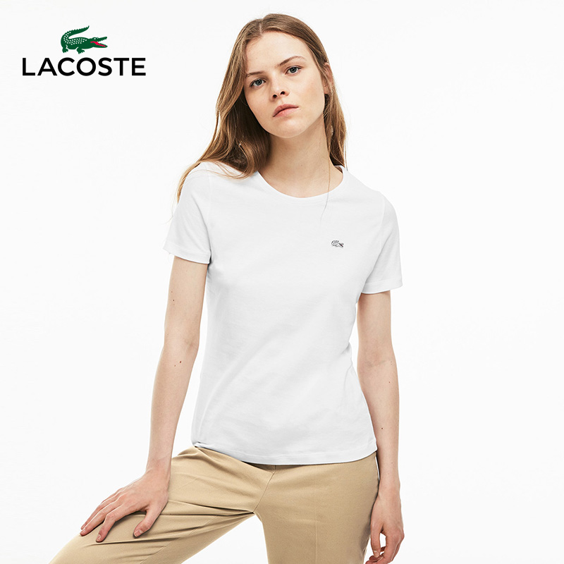 LACOSTE法国鳄鱼女装19春夏新品简约圆领纯色棉质T恤|TF3080M1