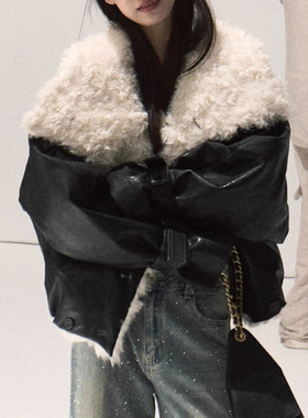 怕冷星人也能又美又暖  小羊羔毛毛短款皮外套女加厚翻领派克服冬