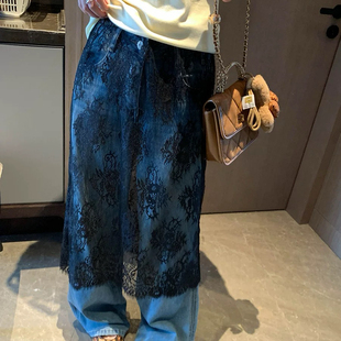 拯救单调牛仔裤 博主韩系时髦氛围感叠穿屁帘蕾丝花边半身裙