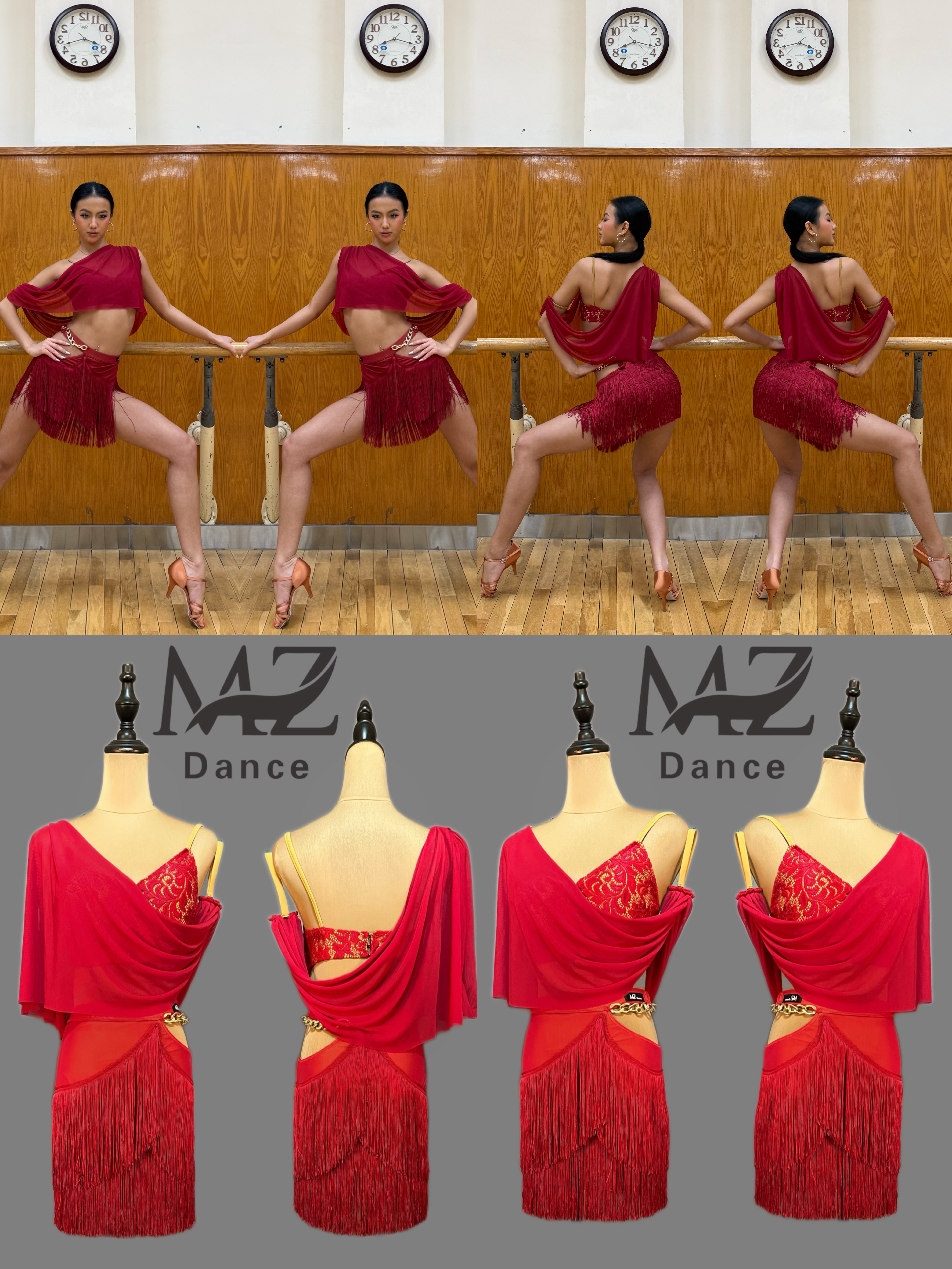 MZDance T-48成人女拉丁舞服表演服斜肩不规则显瘦拉丁舞裙套装