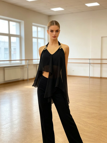 MZDance T-56女士拉丁舞摩登舞服教课练舞百搭练习服挂脖露背上衣