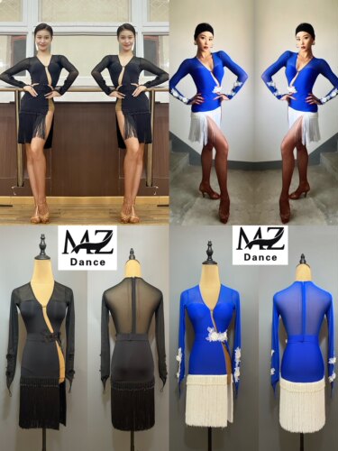 MZDance L-018女拉丁舞裙艺考比赛表演重工蕾丝花珍珠流苏连衣裙