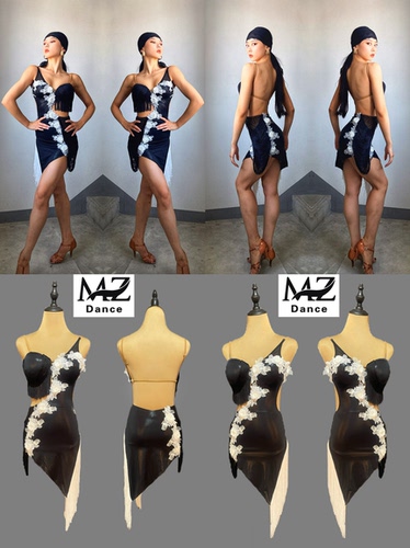 比赛花服撞色拉丁舞裙mzdance