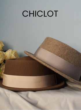 CHICLOT boater 2022秋冬季男女法式羊毛平顶帽 短檐康康帽礼帽