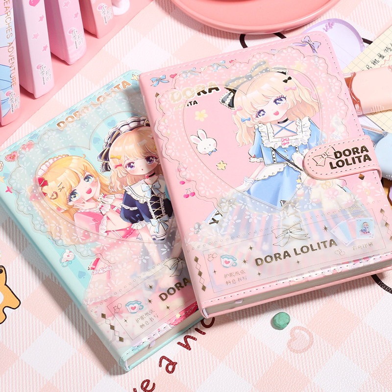 dora下午茶精装pu磁扣笔记本彩页手账本a5学生日记本a6少女心可爱