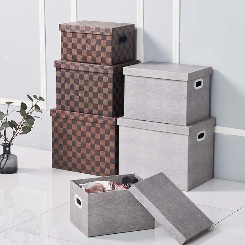 牛皮纸收纳盒日式零食有盖手提搬家整理档案收纳纸箱子装书文件箱