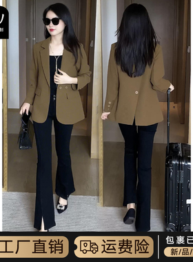 2023韩版西装外套女小众设计感后背一粒扣开叉宽松休闲西服上衣潮