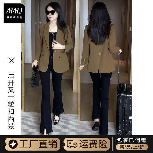 韩版长袖后背一粒扣开叉西装外套