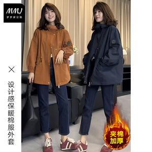 韩版防风保暖加厚连帽冲锋衣外套女高级感宽松休闲夹克棉服上衣潮
