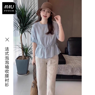 小衫 上衣 衬衫 宽松高级感小个子法式 泡泡袖 2025新款 薄款 女短袖 夏季