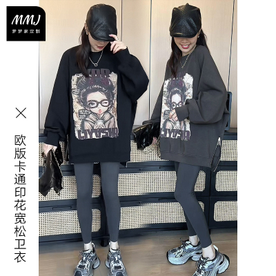 韩版慵懒风卡通美女印花卫衣上衣