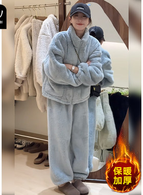 冬季北极绒保暖加厚家居服套装