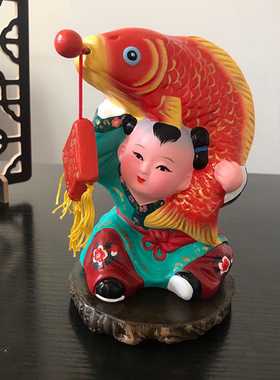 【连年有余】天津泥人张作品正品摆件 客厅桌面乔迁中式装饰品