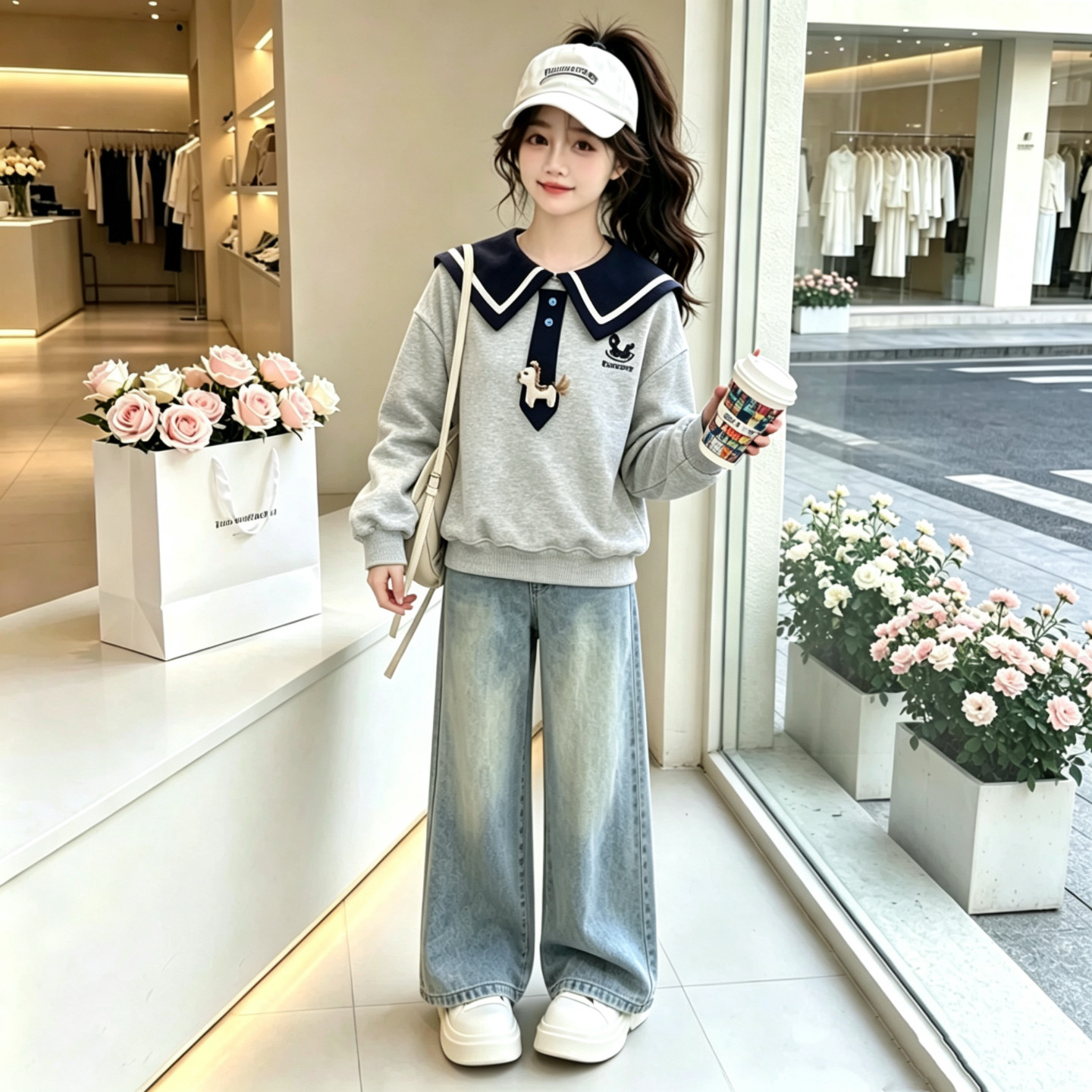 女童秋套装学院风超火卫衣长裤潮图片