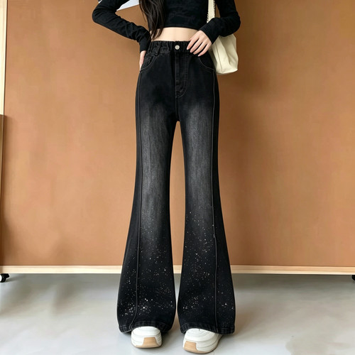 女童微喇牛仔裤秋冬保暖裤子修身